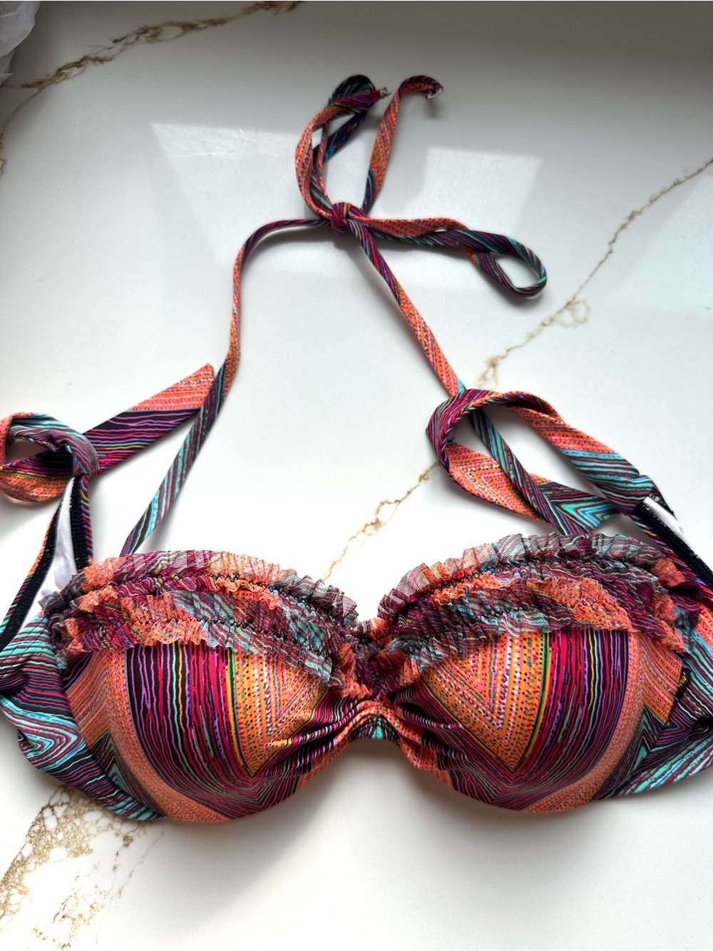 La Vie En Rose Aqua Ruffle Halter Bikini Top medium